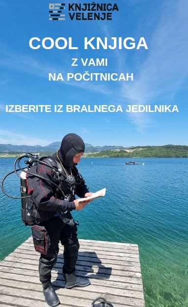 zloženka Cool knjiga z vami na počitnicah s sliko potapljača, ki v roki drži knjigo in bere